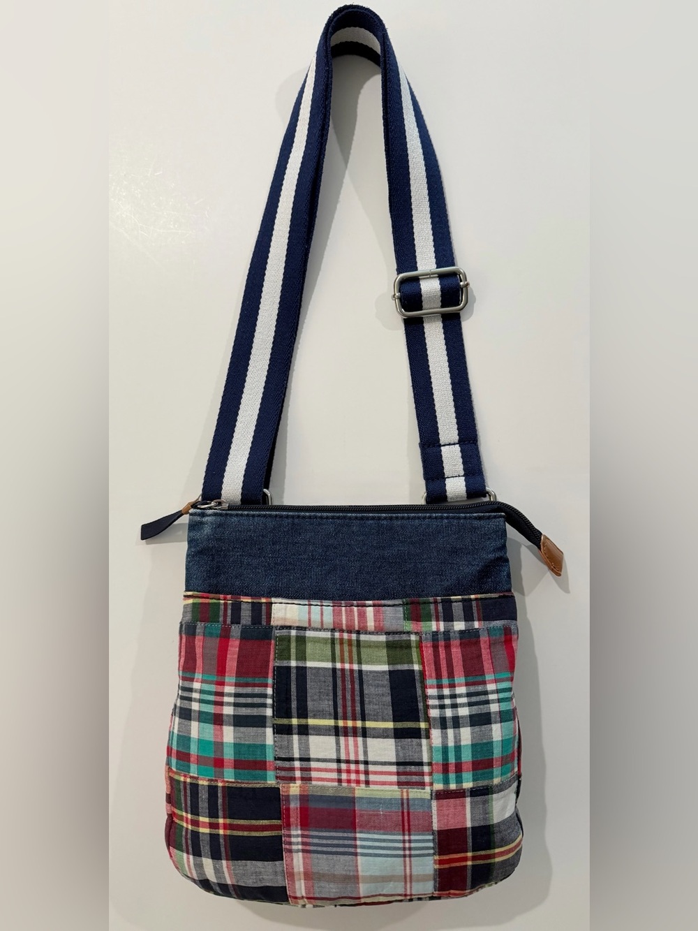 Madras Patchwork Plaid Bass Heritage Crossbody Bag Denim